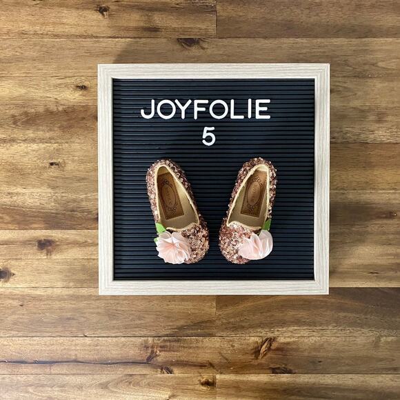 NEW Joyfolie Rose Gold Rosie Sequins Flower Slip On Loafers Shoes Baby Girl 5 - Picture 1 of 12